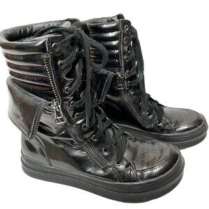 Jeffrey Campbell Kirk High Top Sneakers Size 6.5 Black Holographic Leather Rave